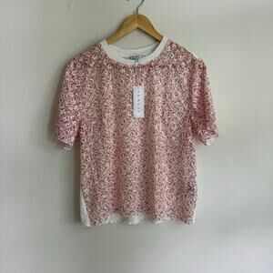 Senlis NWT Silky Semi Sheer Pink Red and White Floral T-Shirt Size M